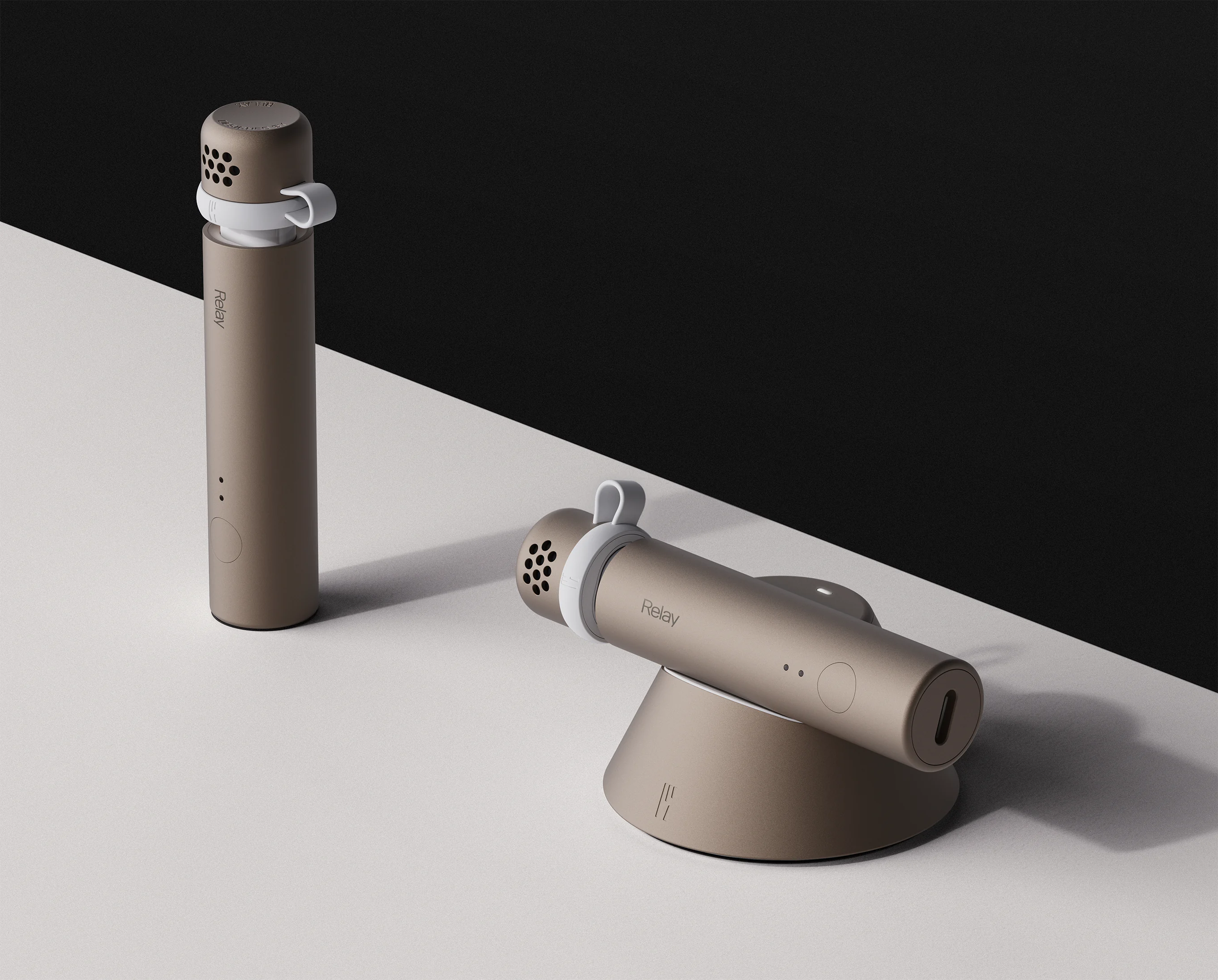 Relay Q resting on its Magnetic Charging Dock