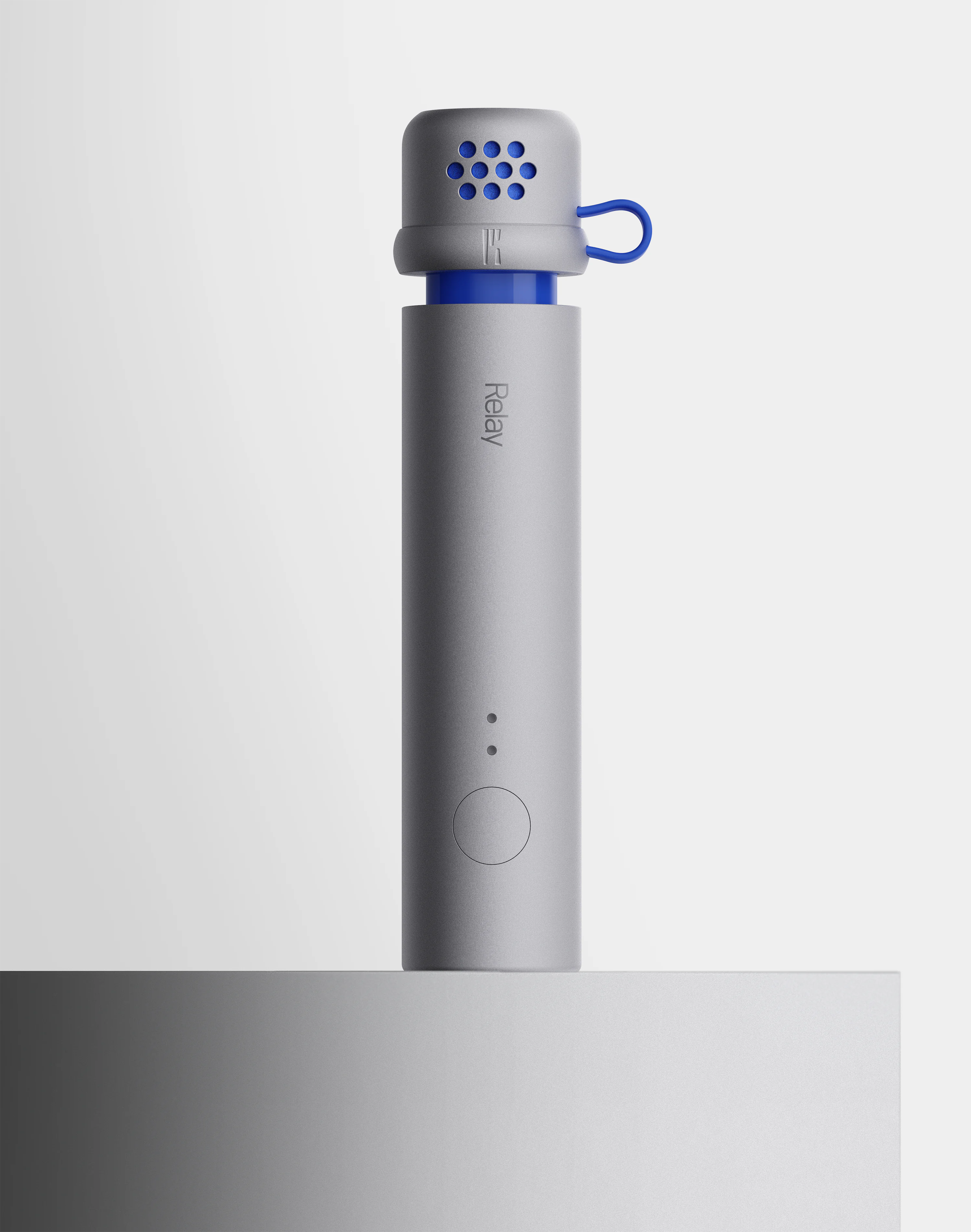 Relay Q standing in a minimal studio setting